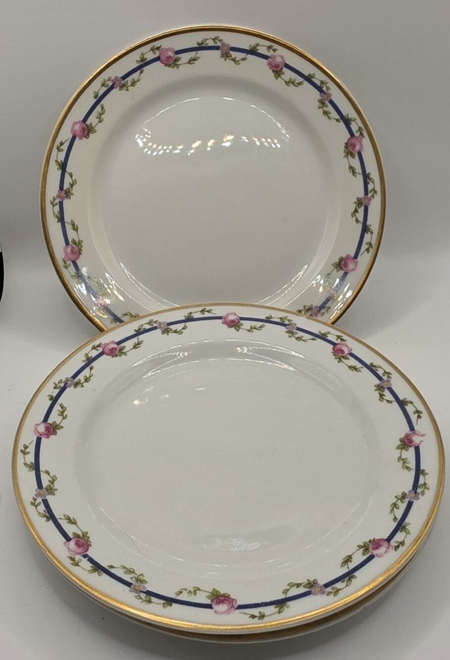 Set of 3 dessert Antique M. Redon LIMOGES RDN1 Porcelain Plates GILT Trim